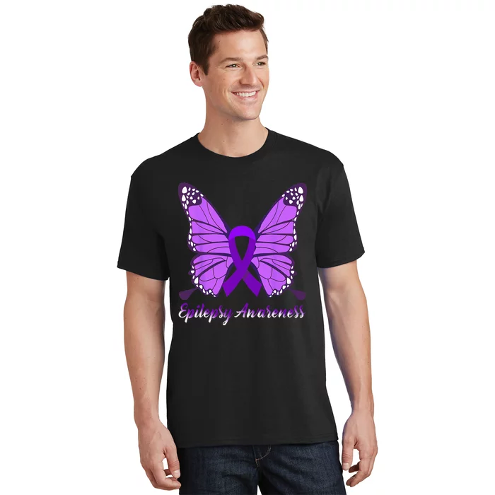 Epilepsy Awareness Butterfly Purple Ribbon Epilepsy Support T-Shirt