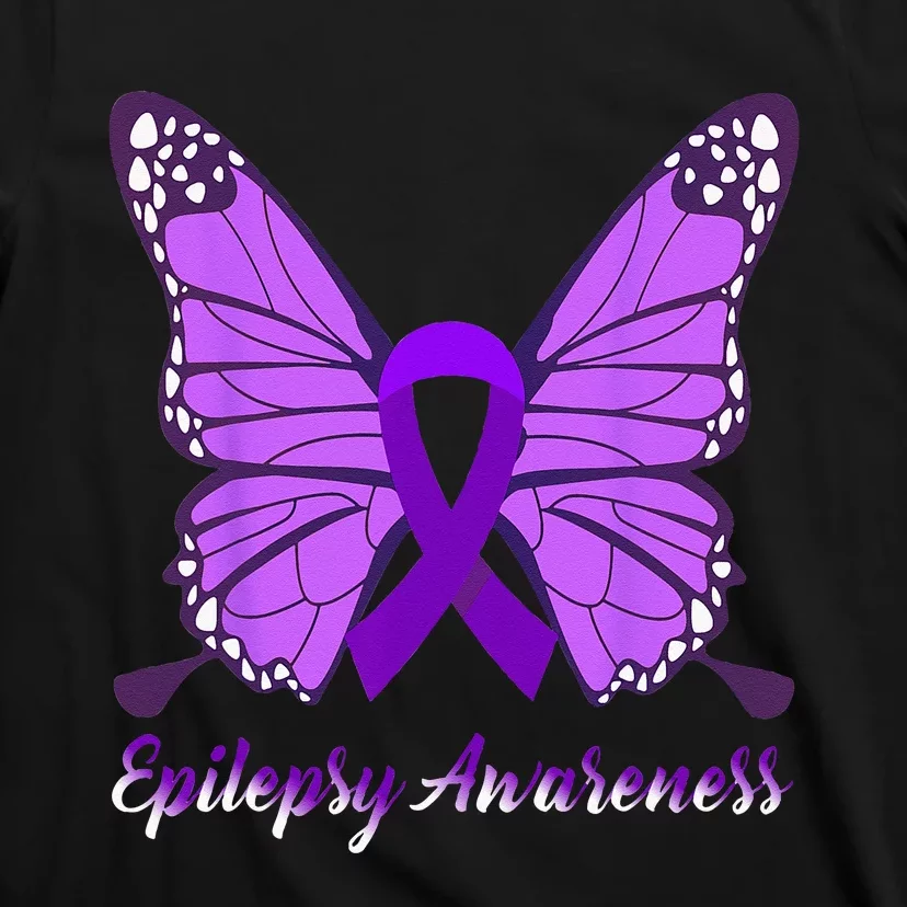 Epilepsy Awareness Butterfly Purple Ribbon Epilepsy Support T-Shirt