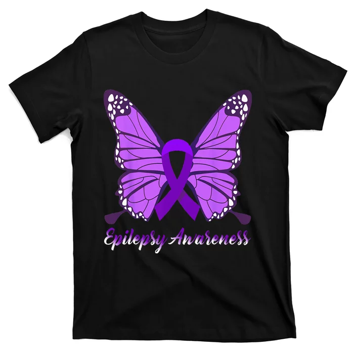 Epilepsy Awareness Butterfly Purple Ribbon Epilepsy Support T-Shirt