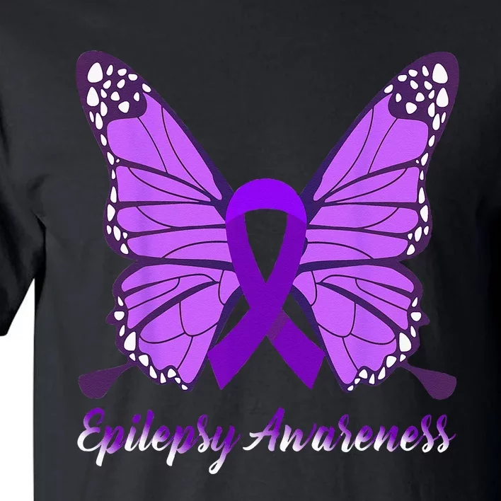 Epilepsy Awareness Butterfly Purple Ribbon Epilepsy Support Tall T-Shirt