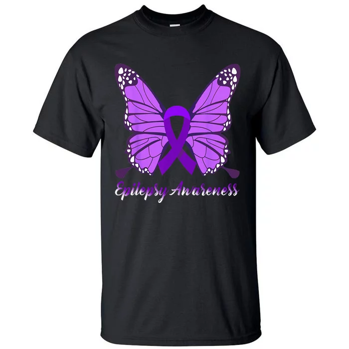 Epilepsy Awareness Butterfly Purple Ribbon Epilepsy Support Tall T-Shirt