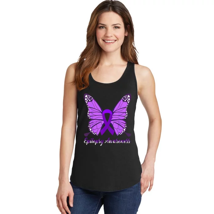 Epilepsy Awareness Butterfly Purple Ribbon Epilepsy Support Ladies Essential Tank