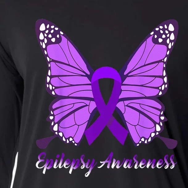 Epilepsy Awareness Butterfly Purple Ribbon Epilepsy Support Cooling Performance Long Sleeve Crew