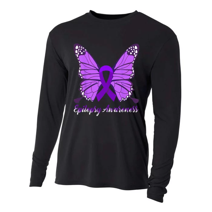 Epilepsy Awareness Butterfly Purple Ribbon Epilepsy Support Cooling Performance Long Sleeve Crew