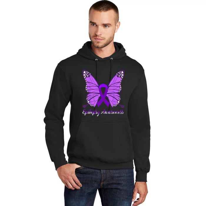 Epilepsy Awareness Butterfly Purple Ribbon Epilepsy Support Hoodie