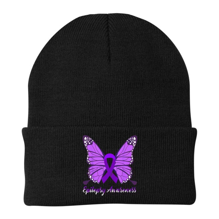 Epilepsy Awareness Butterfly Purple Ribbon Epilepsy Support Knit Cap Winter Beanie