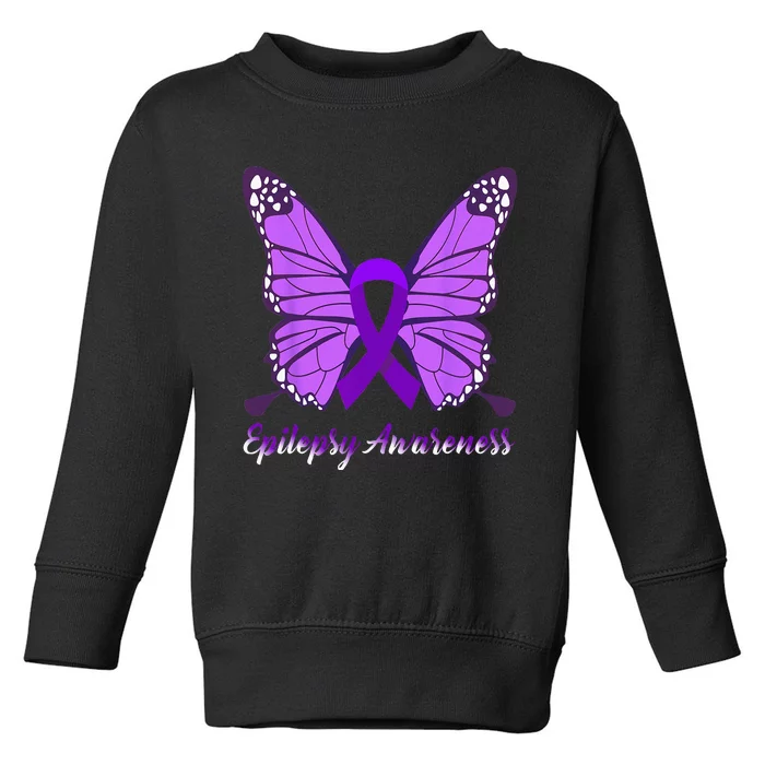 Epilepsy Awareness Butterfly Purple Ribbon Epilepsy Support Toddler Sweatshirt