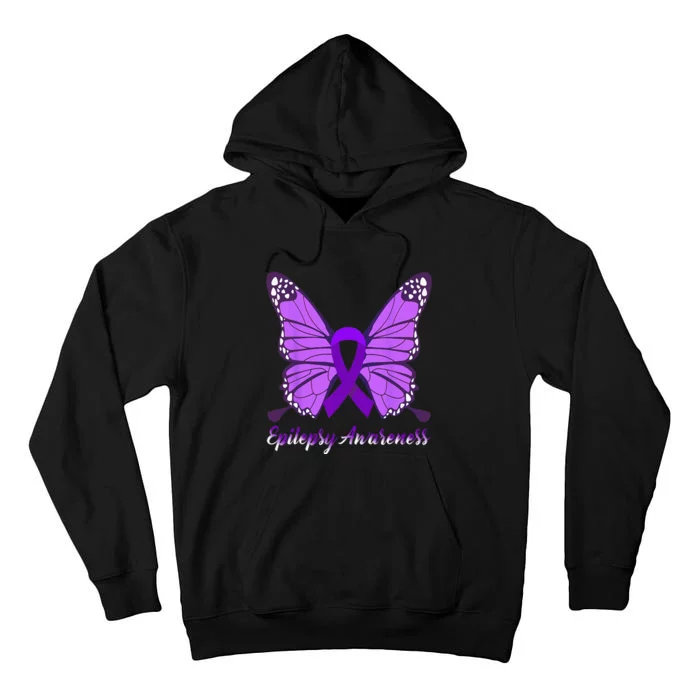 Epilepsy Awareness Butterfly Purple Ribbon Epilepsy Support Tall Hoodie