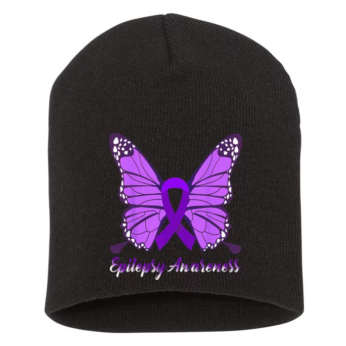 Epilepsy Awareness Butterfly Purple Ribbon Epilepsy Support Short Acrylic Beanie