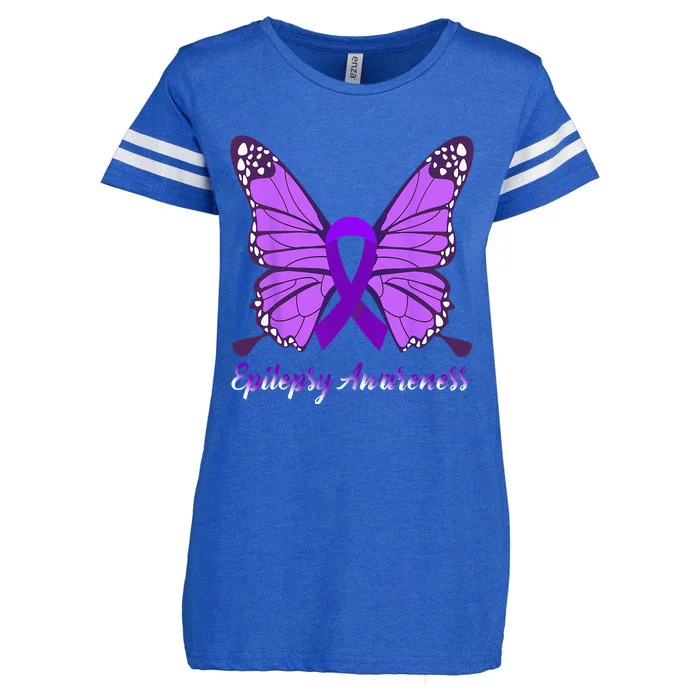 Epilepsy Awareness Butterfly Purple Ribbon Epilepsy Support Enza Ladies Jersey Football T-Shirt