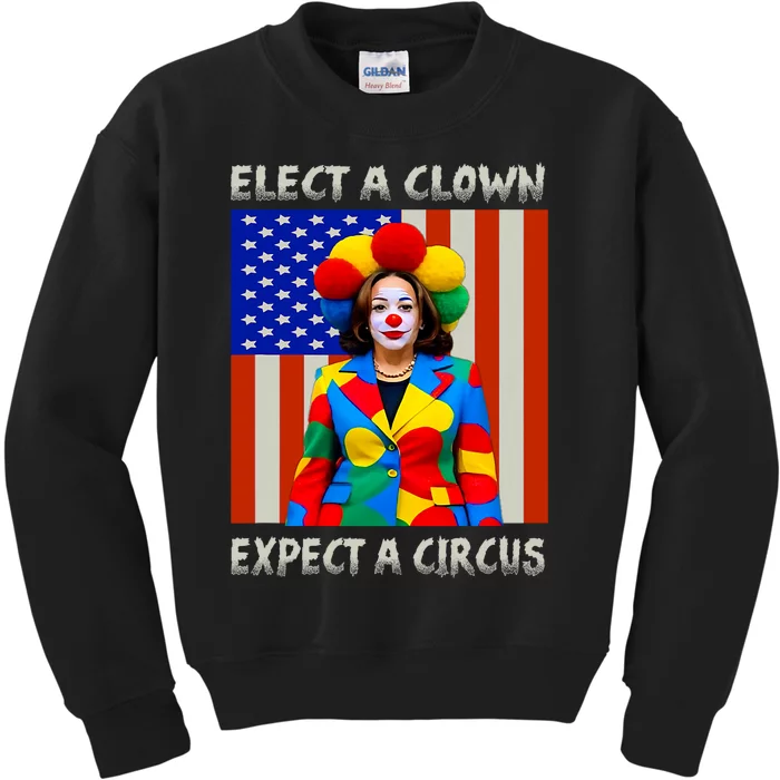 Elect A Clown Expect A Circus Anti Kamala Harris Kids Sweatshirt