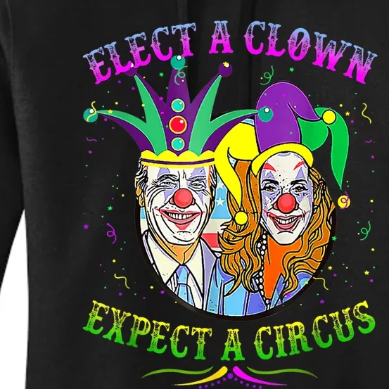 Elect A Clown Expect A Circus Funny Anti Biden Mardi Gras Women's Pullover Hoodie