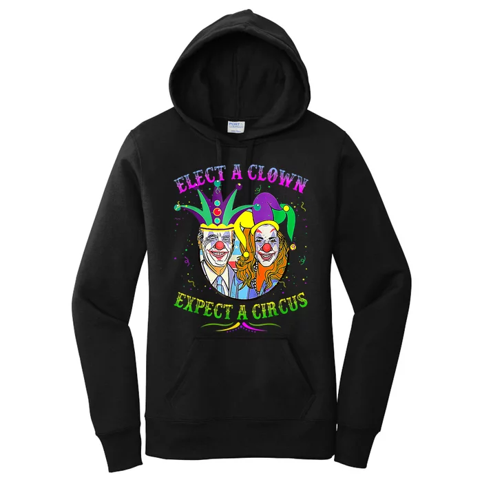 Elect A Clown Expect A Circus Funny Anti Biden Mardi Gras Women's Pullover Hoodie