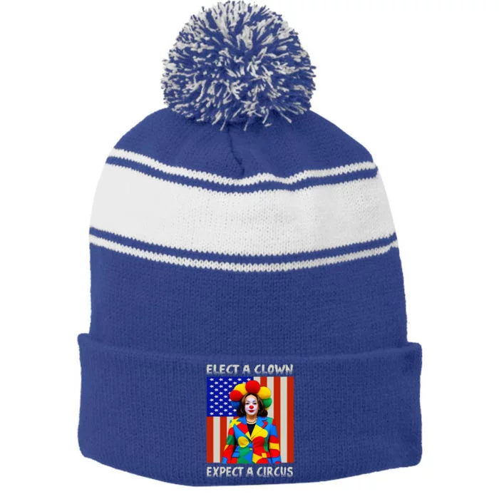 Elect A Clown Expect A Circus Antikamalaharris Stripe Pom Pom Beanie