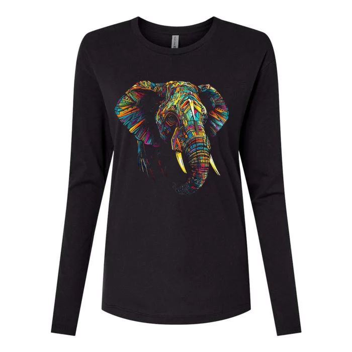 Elephant Animal Colourful Zoo Art Elephant Womens Cotton Relaxed Long Sleeve T-Shirt