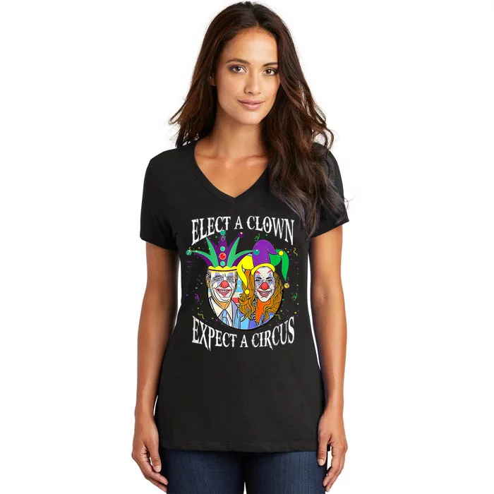 Elect A Clown Expect A Circus Funny Anti Biden Mardi Gras Women's V-Neck T-Shirt