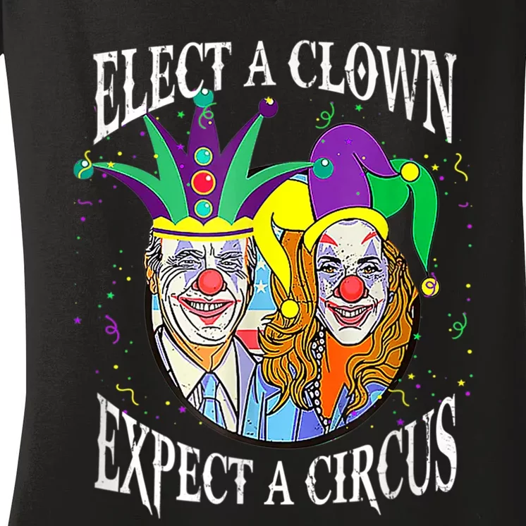 Elect A Clown Expect A Circus Funny Anti Biden Mardi Gras Women's V-Neck T-Shirt