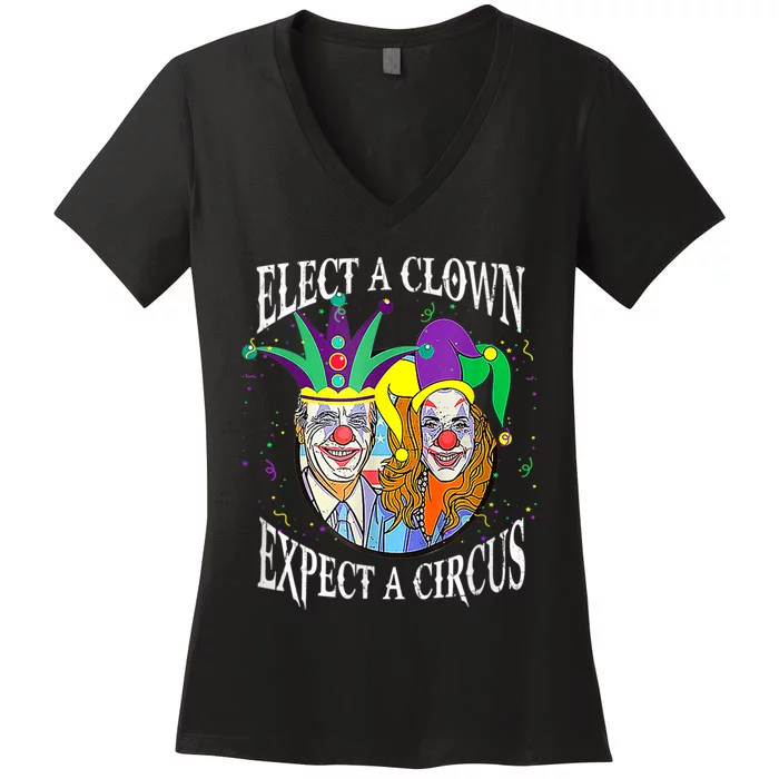 Elect A Clown Expect A Circus Funny Anti Biden Mardi Gras Women's V-Neck T-Shirt