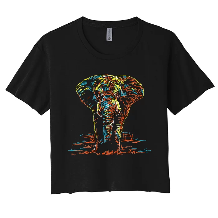 Elephant Abstract Colorful Print Elefante Women's Crop Top Tee