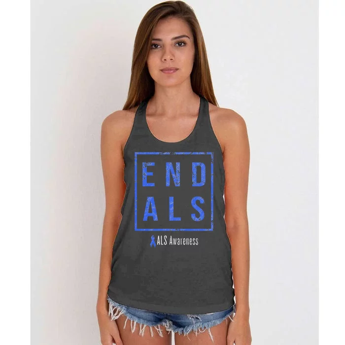 End Als Distressed Als Awareness Women's Knotted Racerback Tank