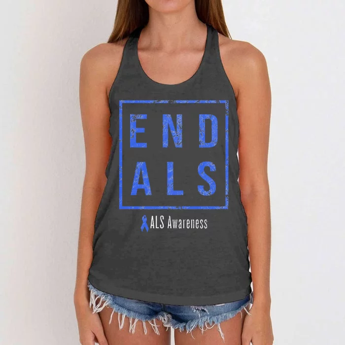 End Als Distressed Als Awareness Women's Knotted Racerback Tank