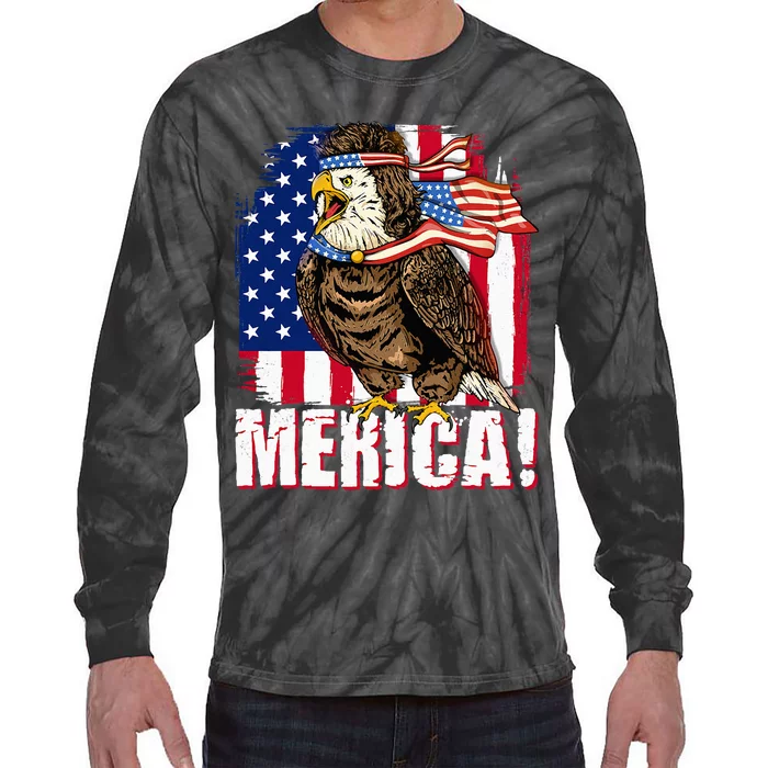 Eagle American Flag USA Flag Mullet Eagle 4th of July Merica Tie-Dye Long Sleeve Shirt