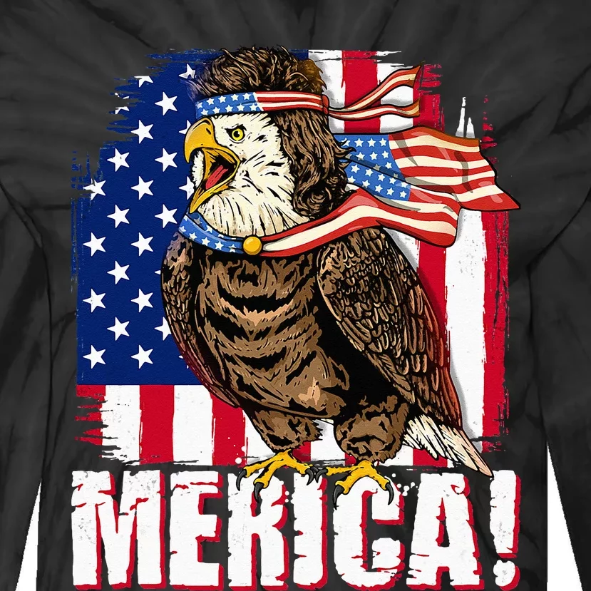 Eagle American Flag USA Flag Mullet Eagle 4th of July Merica Tie-Dye Long Sleeve Shirt