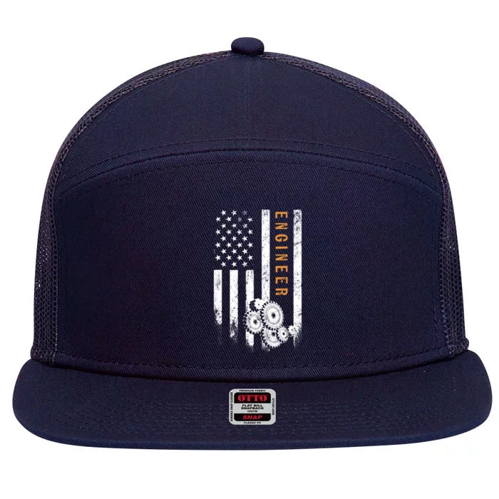 Engineer American Flag Design Engineering 7 Panel Mesh Trucker Snapback Hat