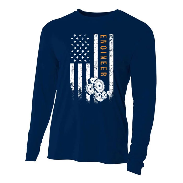 Engineer American Flag Design Engineering Cooling Performance Long Sleeve Crew