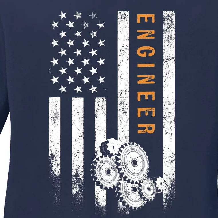 Engineer American Flag Design Engineering Ladies Long Sleeve Shirt