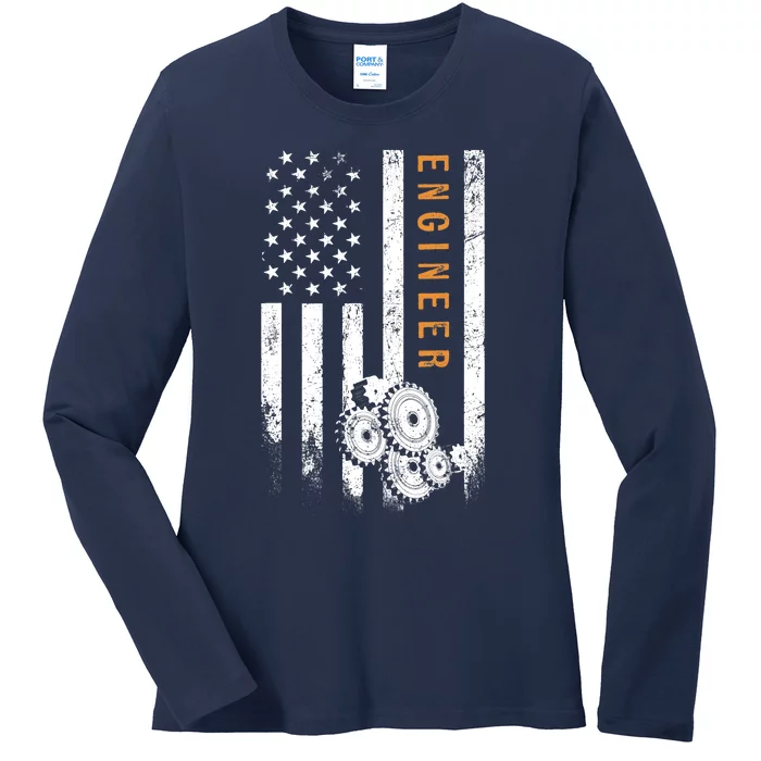 Engineer American Flag Design Engineering Ladies Long Sleeve Shirt