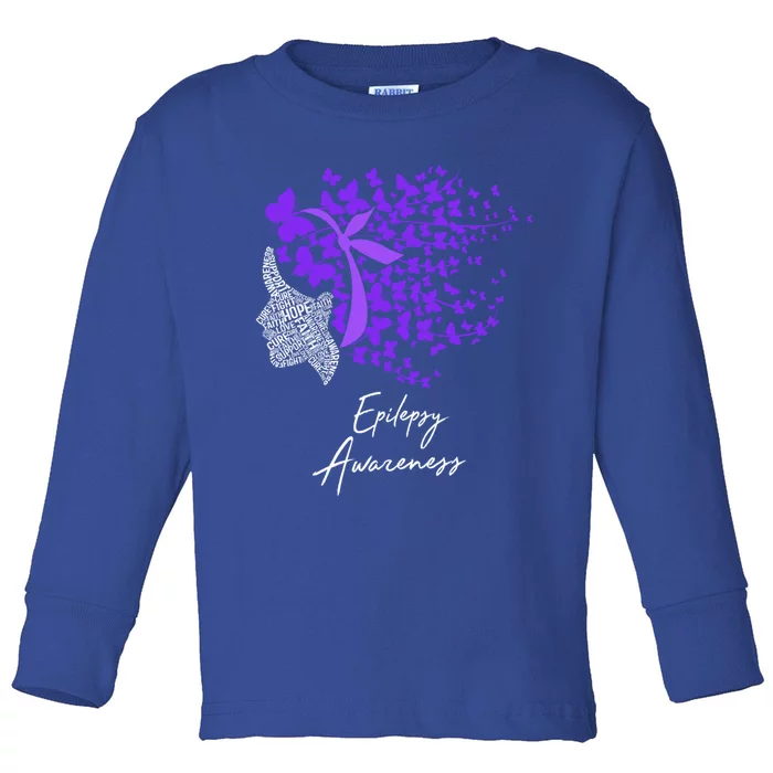 Epilepsy Awareness Funny Gift Purple Butterflies Cool Gift Toddler Long Sleeve Shirt