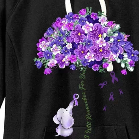 Elephant Alzheimers Flower Family Support Women's Fleece Hoodie