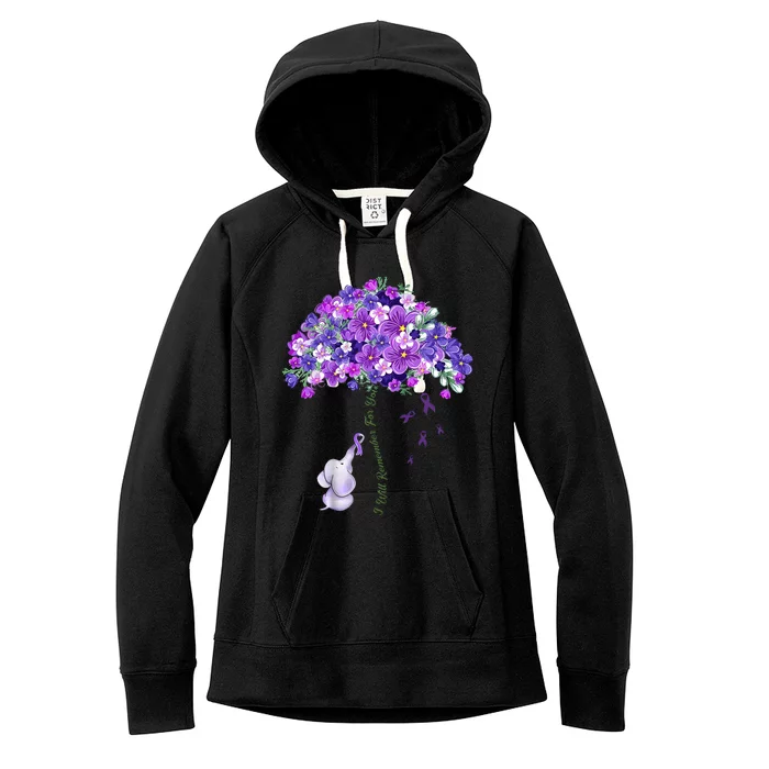 Elephant Alzheimers Flower Family Support Women's Fleece Hoodie