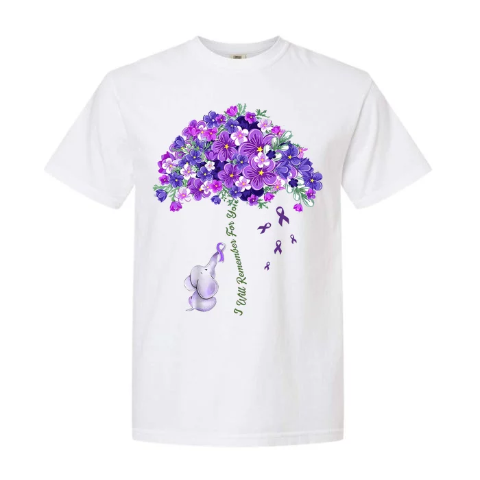 Elephant Alzheimers Flower Family Support Garment-Dyed Heavyweight T-Shirt