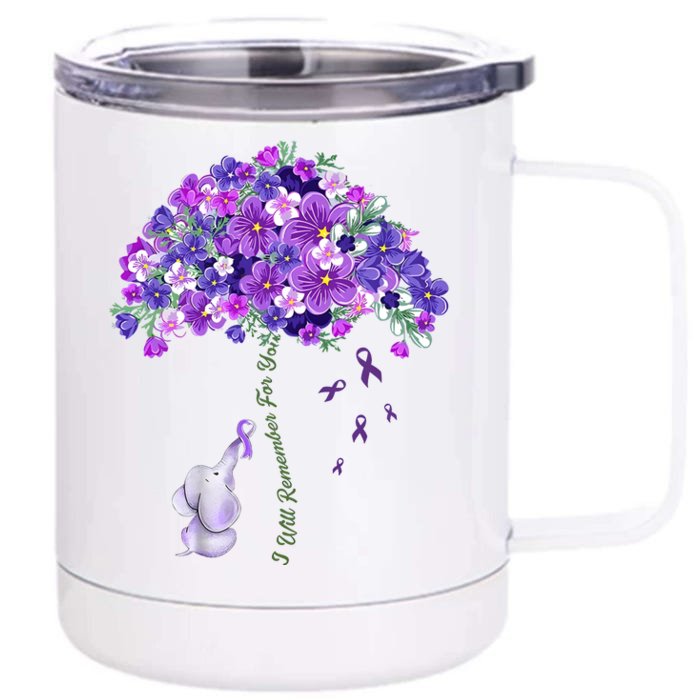 Elephant Alzheimers Flower Family Support Front & Back 12oz Stainless Steel Tumbler Cup