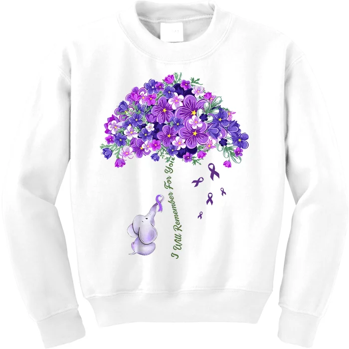 Elephant Alzheimers Flower Family Support Kids Sweatshirt