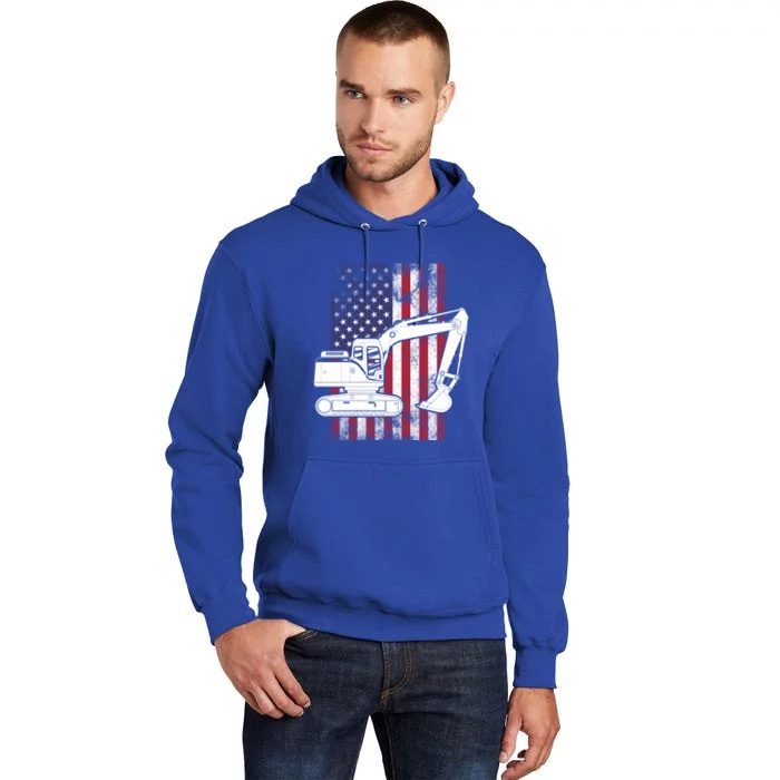 Excavator American Flag Usa Patriotic Cool Heavy Equipt Cool Gift Tall Hoodie