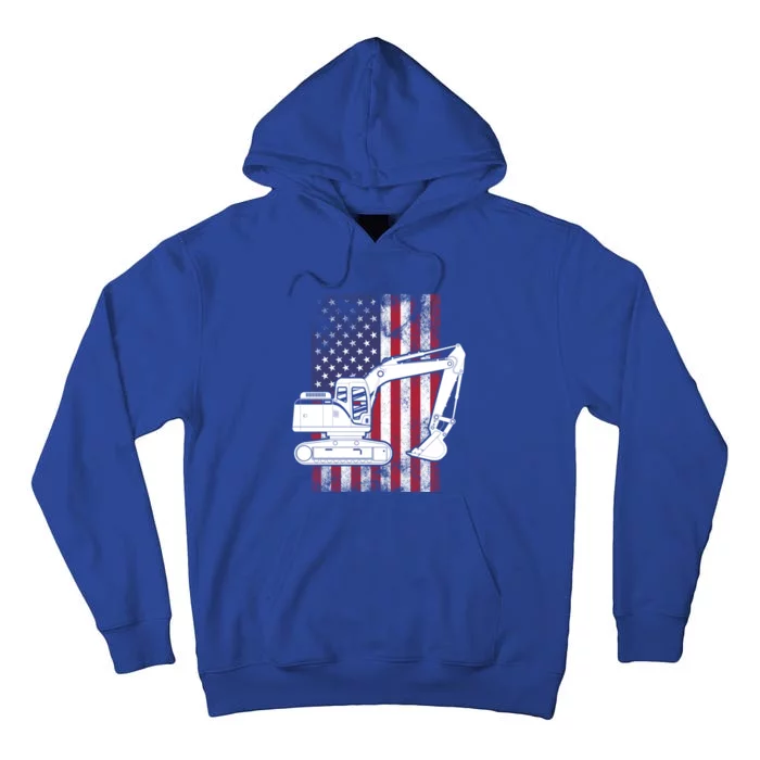 Excavator American Flag Usa Patriotic Cool Heavy Equipt Cool Gift Tall Hoodie