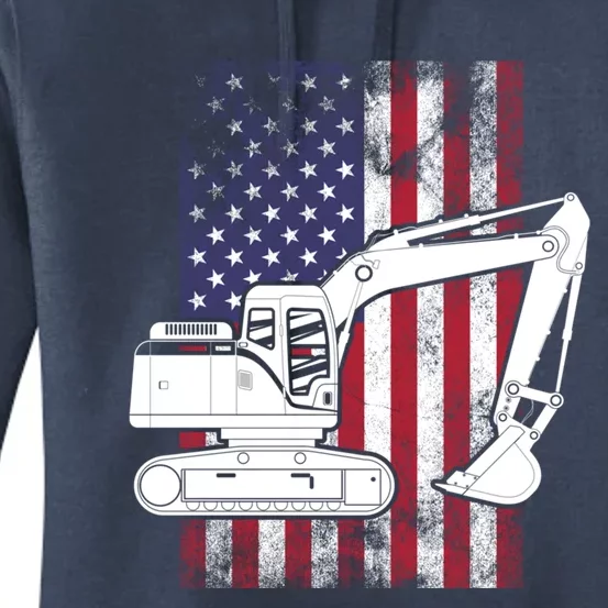 Excavator American Flag Usa Patriotic Cool Heavy Equipt Cool Gift Women's Pullover Hoodie