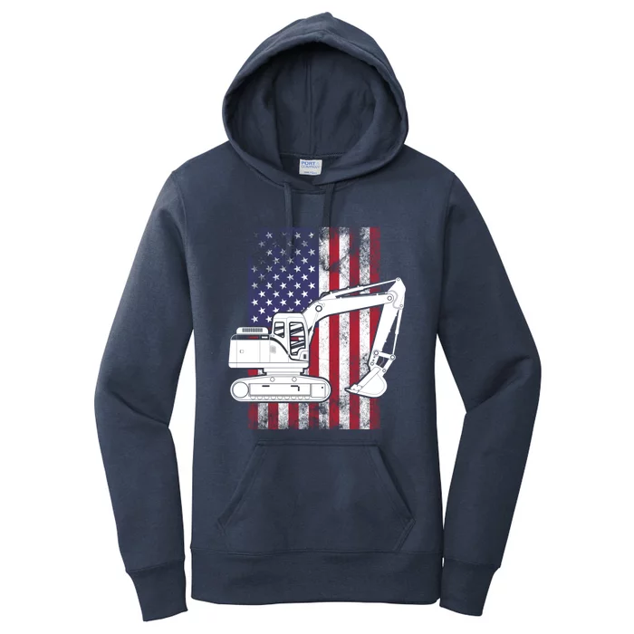 Excavator American Flag Usa Patriotic Cool Heavy Equipt Cool Gift Women's Pullover Hoodie