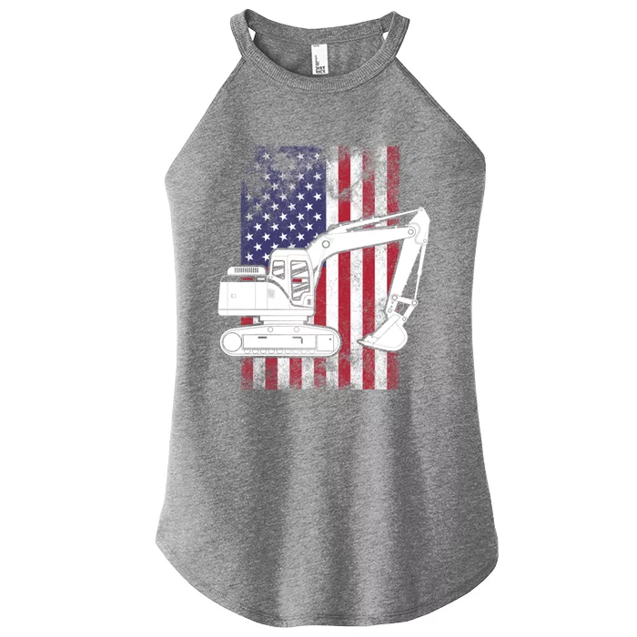 Excavator American Flag Usa Patriotic Cool Heavy Equipt Cool Gift Women’s Perfect Tri Rocker Tank