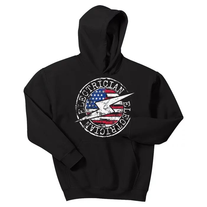 Electrician American Flag Electrical Gift USA Stamp Style Kids Hoodie