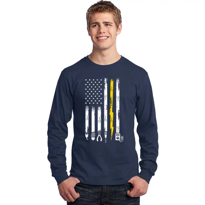 Electrician American Flag USA Tall Long Sleeve T-Shirt