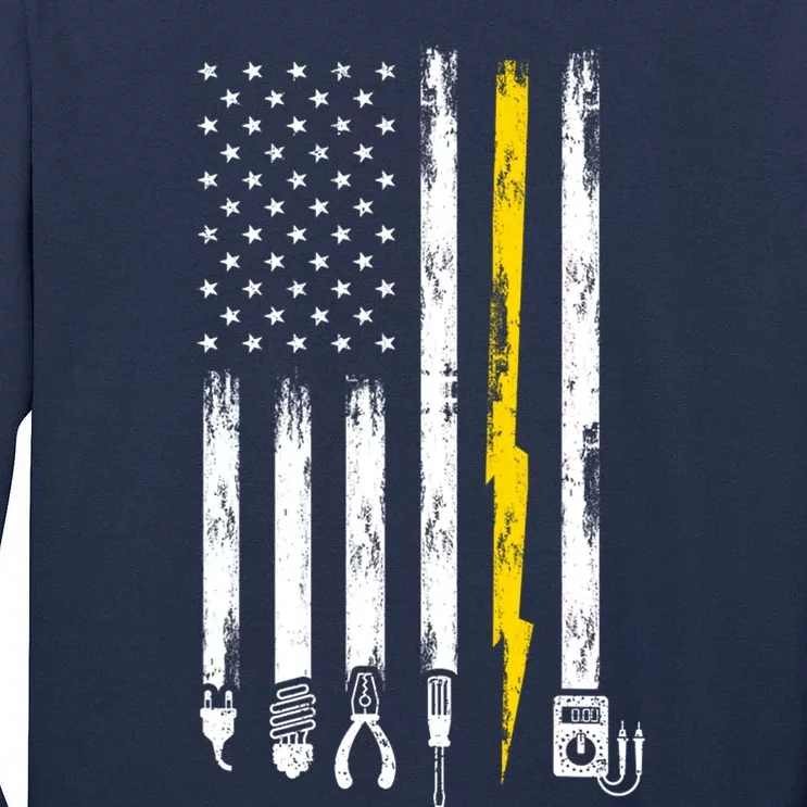 Electrician American Flag USA Tall Long Sleeve T-Shirt