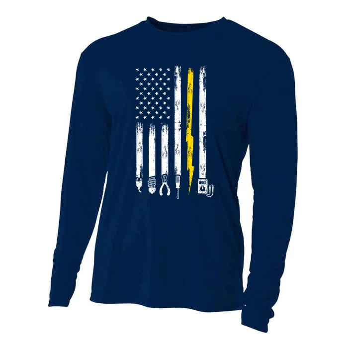 Electrician American Flag USA Cooling Performance Long Sleeve Crew