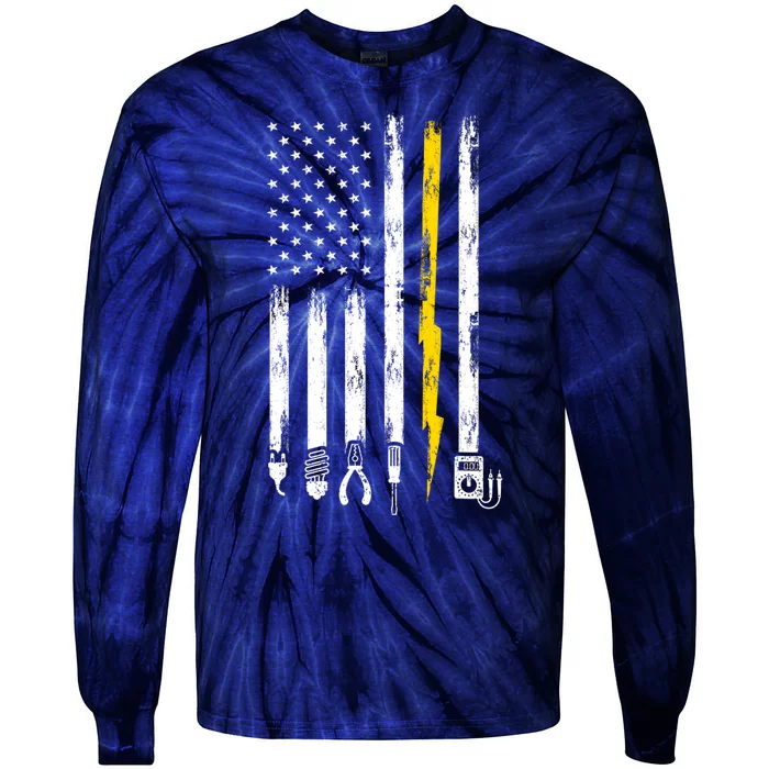 Electrician American Flag USA Tie-Dye Long Sleeve Shirt