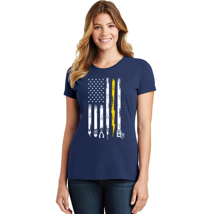 Electrician American Flag USA Women's T-Shirt