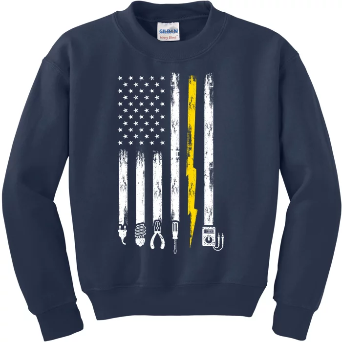 Electrician American Flag USA Kids Sweatshirt