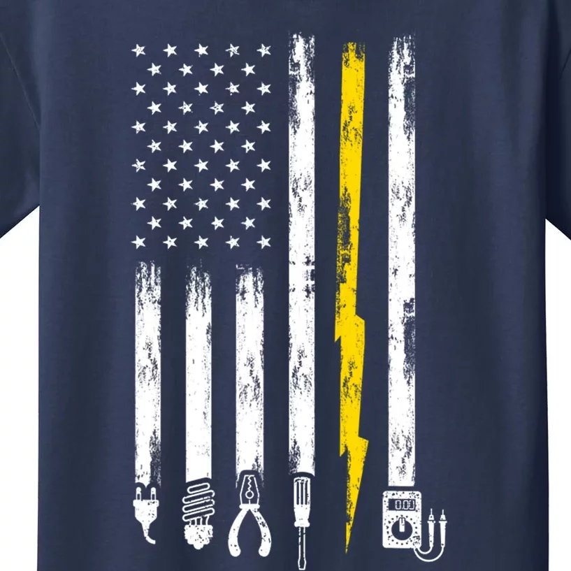 Electrician American Flag USA Kids T-Shirt